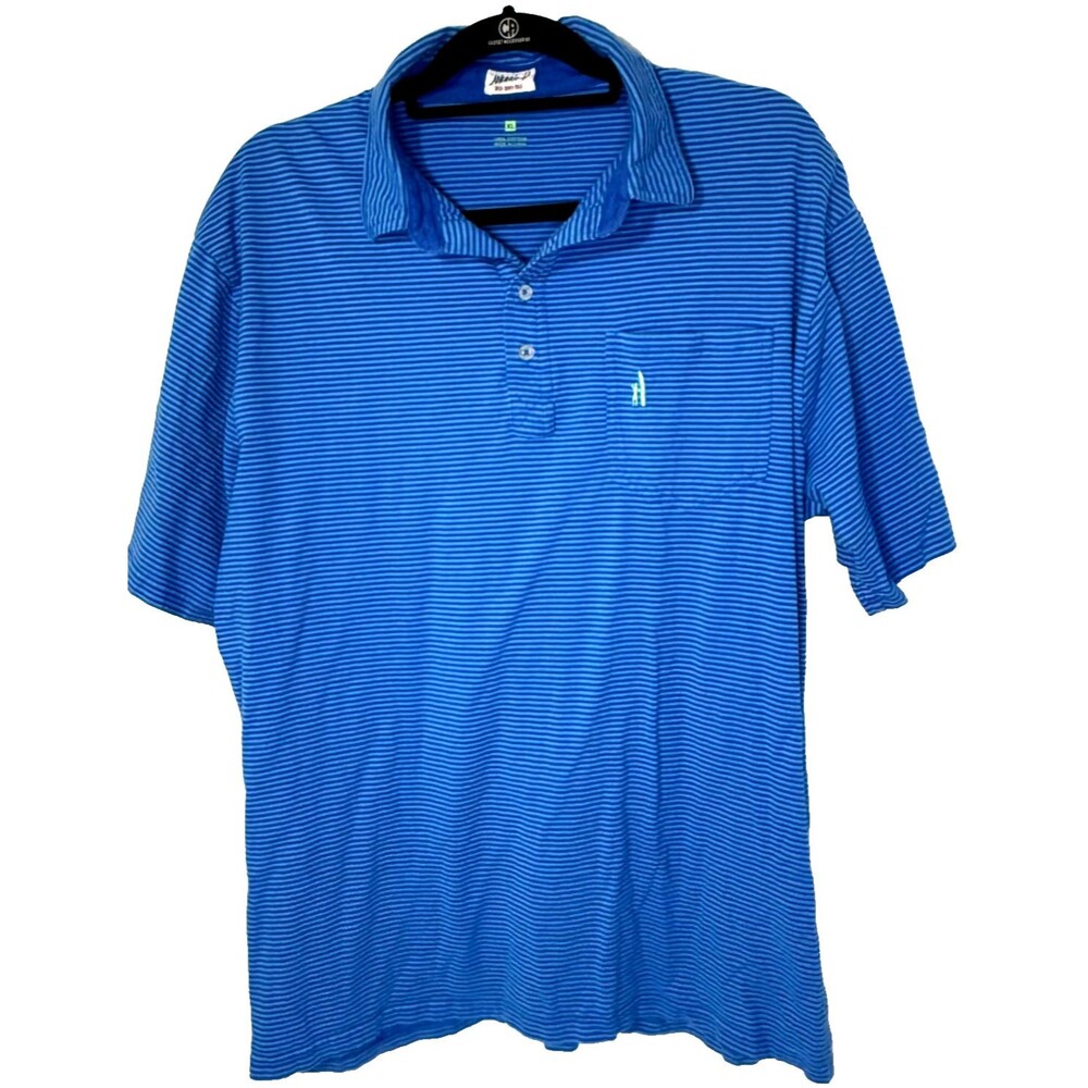Johnnie-O Striped Polo Shirt Mens XL Blue Surf Pocket Cotton Golf